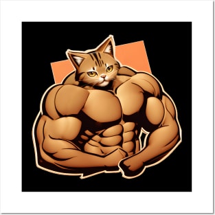 Cat Miaw Muscular Cute Gym Posters and Art